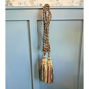 Pair Vintage Double Tassel Curtain Tiebacks 26" Burgundy Olive Gold
